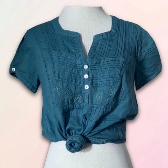 Charlotte Russe, Dusty Blue, Retro, Peasant Blouse - Picture 2 of 12